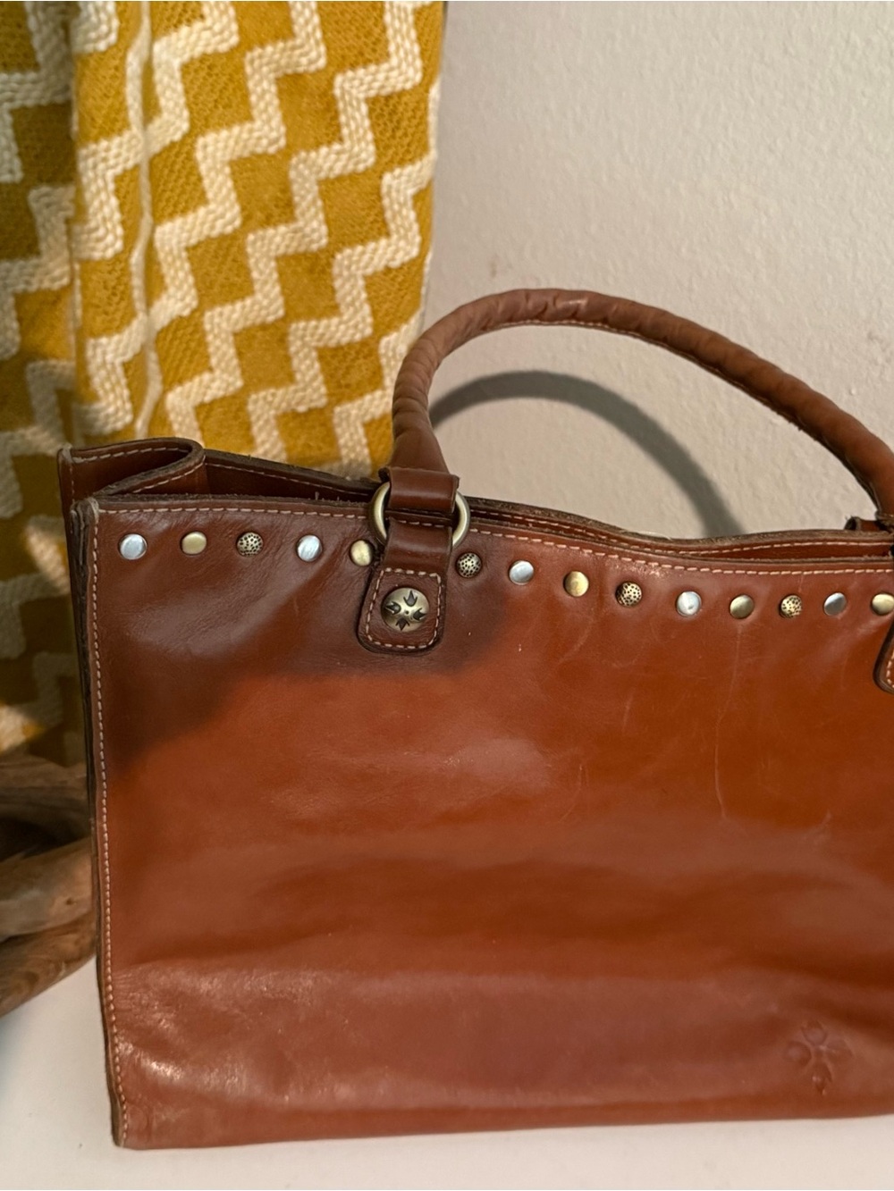 Brown Leather Stud-Trim Women’s Tote